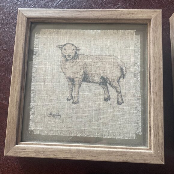 NWOT Farmhouse Wall Decor Three farm animal prints on burlap & framed - Picture 4 of 5